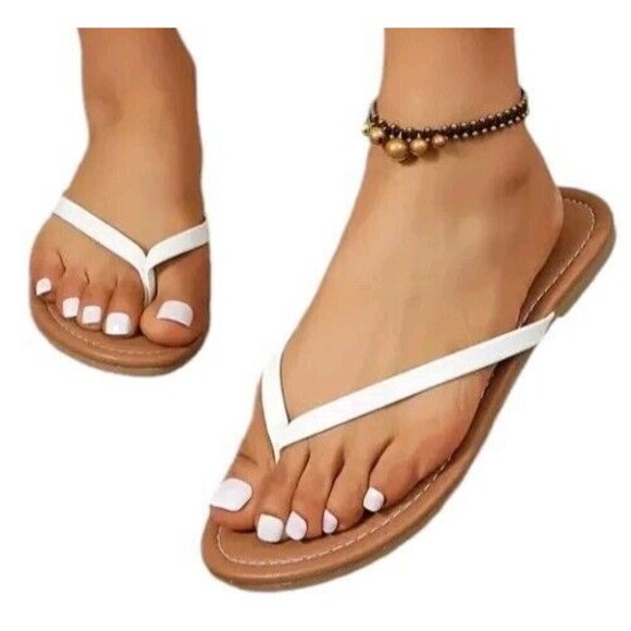 Women's (Beach)-(Flat)-(Flip Flops)-(White/Brown)-(Size 8)-(New)-$20.00 - Picture 5 of 6